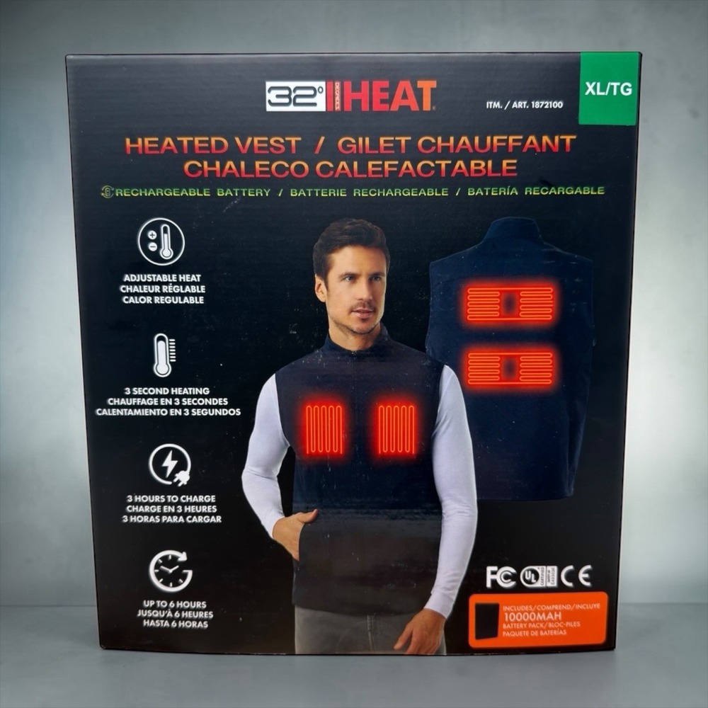 32 Degrees Rechargeable Heated Vest Mens X-Large 6 HR Rechargeable Battery